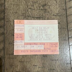 Vintage Concert Foreigner Rock Band Ticket Stub Nov. 6, 1981 Detroit, Michigan